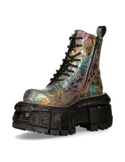 New Rock ANKLE BOOT BLACK IMPERFECT WITH LACES M-MILI084C-C21 Hot