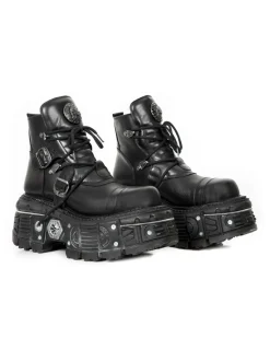 New Rock ANKLE BOOT BLACK IMPERFECT WITH LACES M-TANK007-S1 New