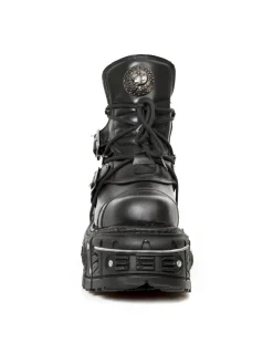 New Rock ANKLE BOOT BLACK IMPERFECT WITH LACES M-TANK007-S1 New