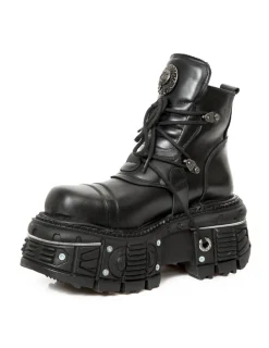 New Rock ANKLE BOOT BLACK IMPERFECT WITH LACES M-TANK007-S1 New