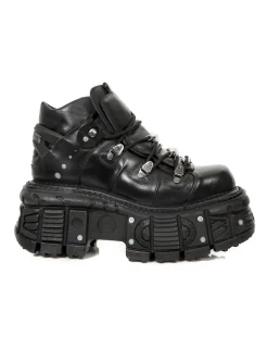 New Rock ANKLE BOOT BLACK IMPERFECT WITH LACES M-TANK006C-C6 New