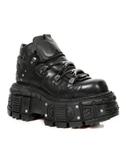 New Rock ANKLE BOOT BLACK IMPERFECT WITH LACES M-TANK006C-C6 New