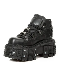 New Rock ANKLE BOOT BLACK IMPERFECT WITH LACES M-TANK006C-C6 New