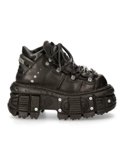 New Rock ANKLE BOOT BLACK IMPERFECT TANK WITH LACES M-TANK106-C2 New
