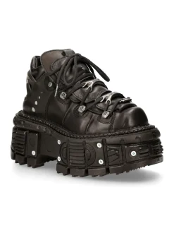 New Rock ANKLE BOOT BLACK IMPERFECT TANK WITH LACES M-TANK106-C2 New