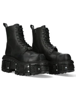 New Rock ANKLE BOOT BLACK IMPERFECT WITH LACES M-TANK083-C1 Clearance